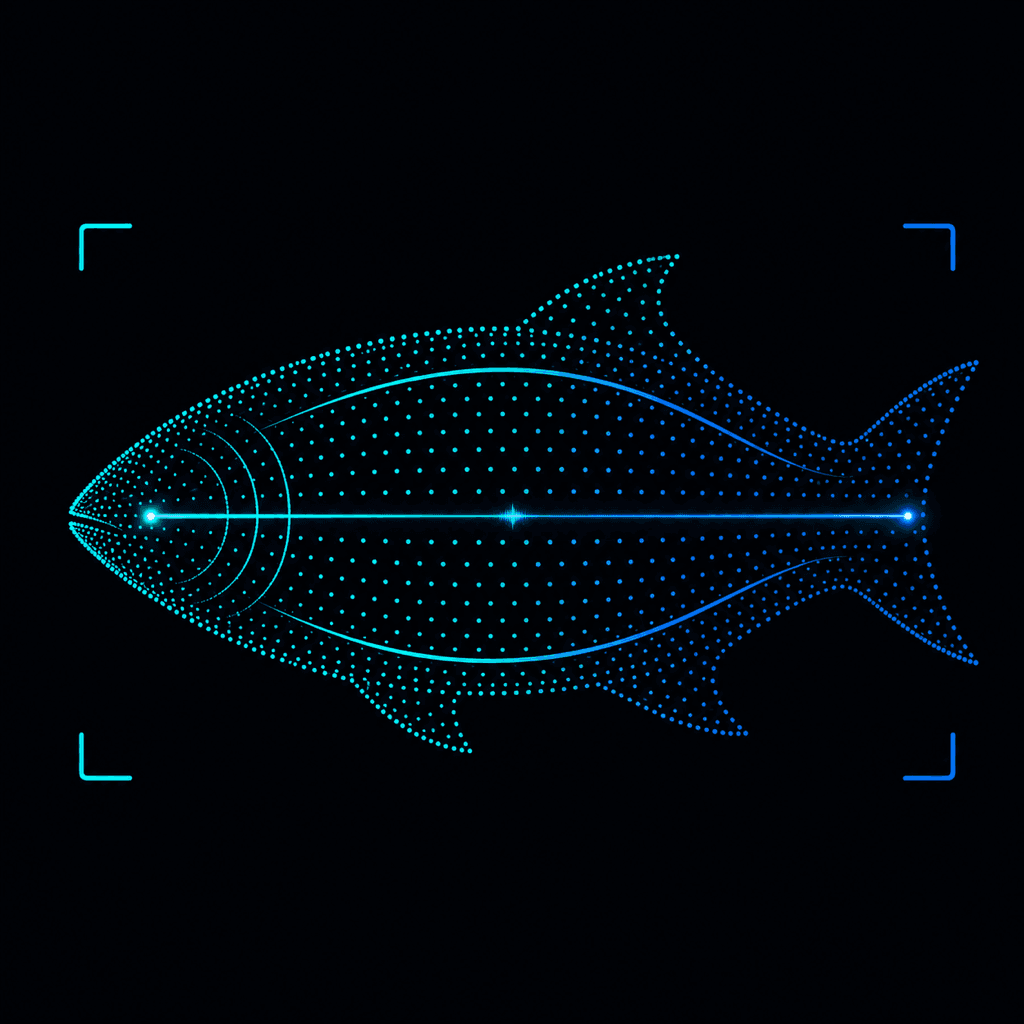 点群の魚と測定軸を描いたGYOSUNのアプリアイコン